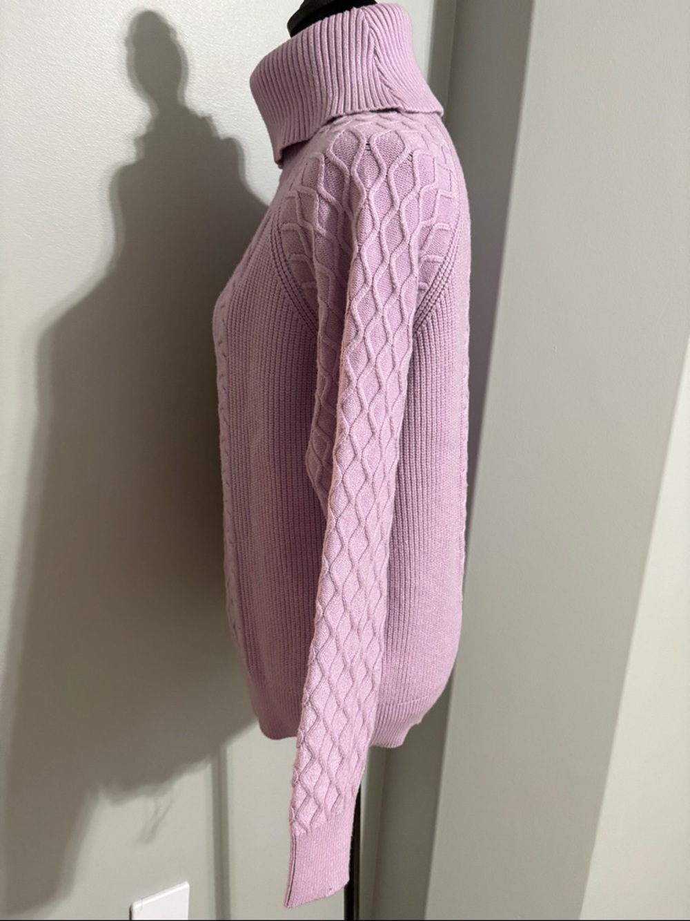 NWOT Alison Sheri Cozy Cable-Knit Turtleneck Sweater in Dusty Pink - Picture 6 of 7